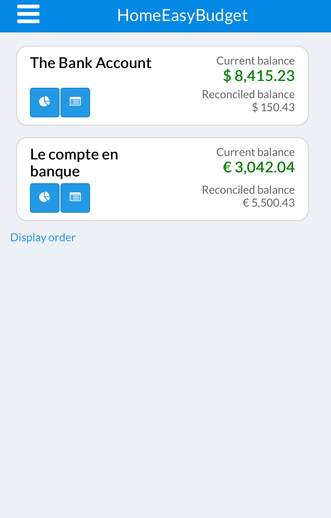 Галоўны экран HomeEasyBudget на смартфоне
